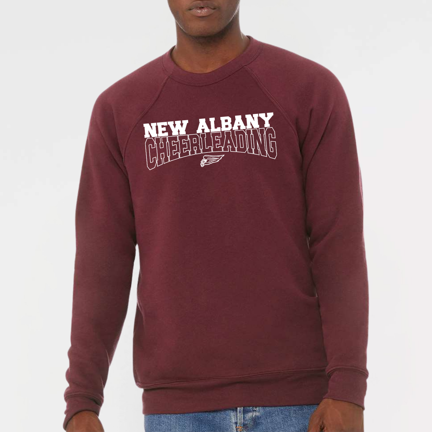 NAYCHEER: New Albany Cheerleading Raglan Crew Sponge Fleece Sweatshirt