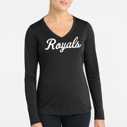 TCR: Royals Script, Women's Tech V-Neck Long Sleeve Tee