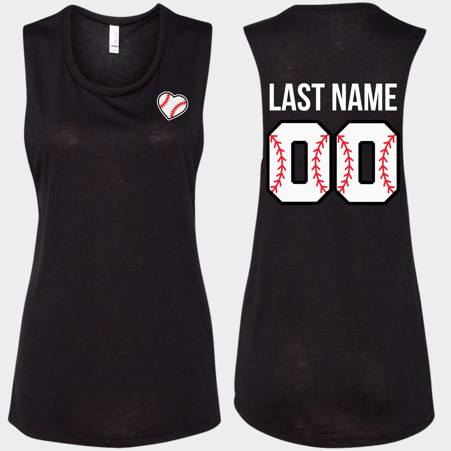 Baseball: Women's Heart Number Flowy Muscle Tank