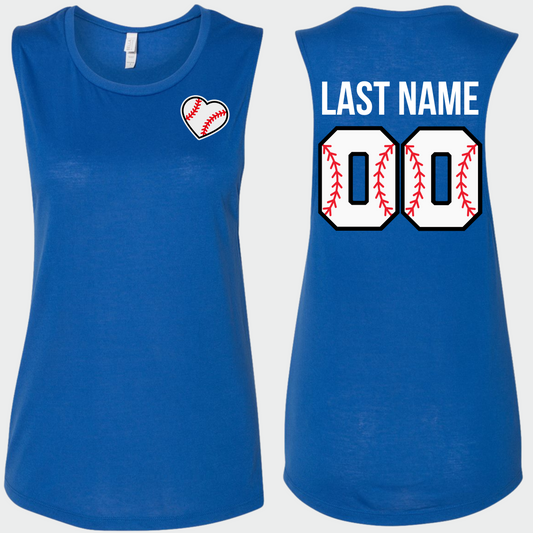 Baseball: Women's Heart Number Flowy Muscle Tank