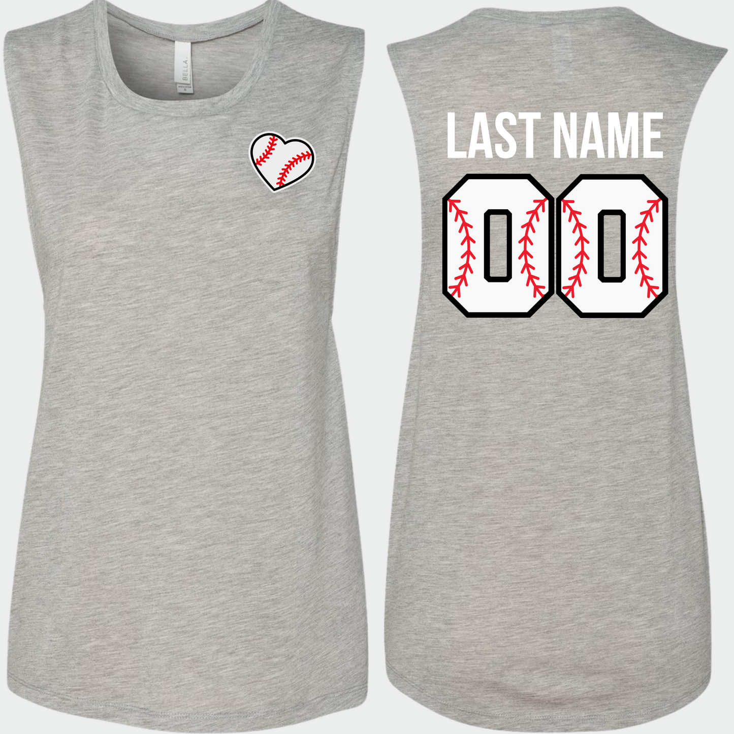 Baseball: Women's Heart Number Flowy Muscle Tank