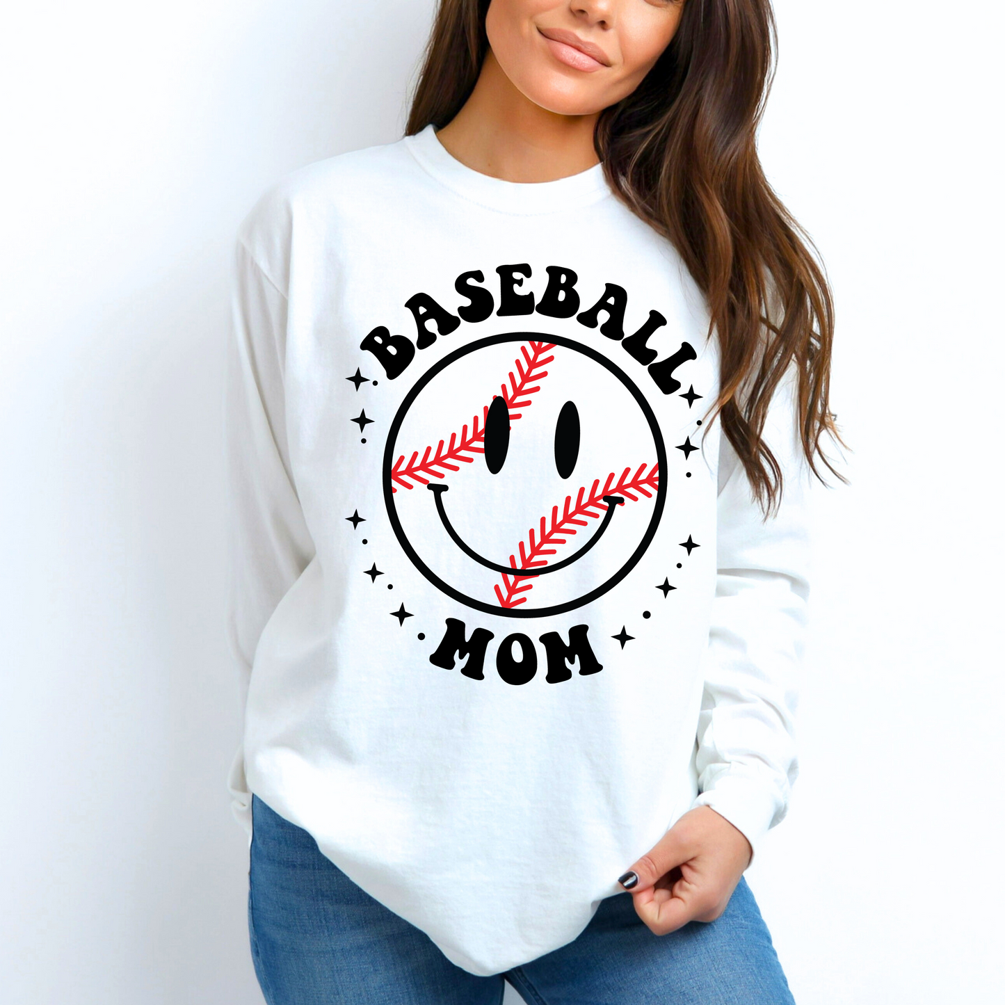 Baseball: Baseball Mom Smiley Long Sleeve T-Shirt