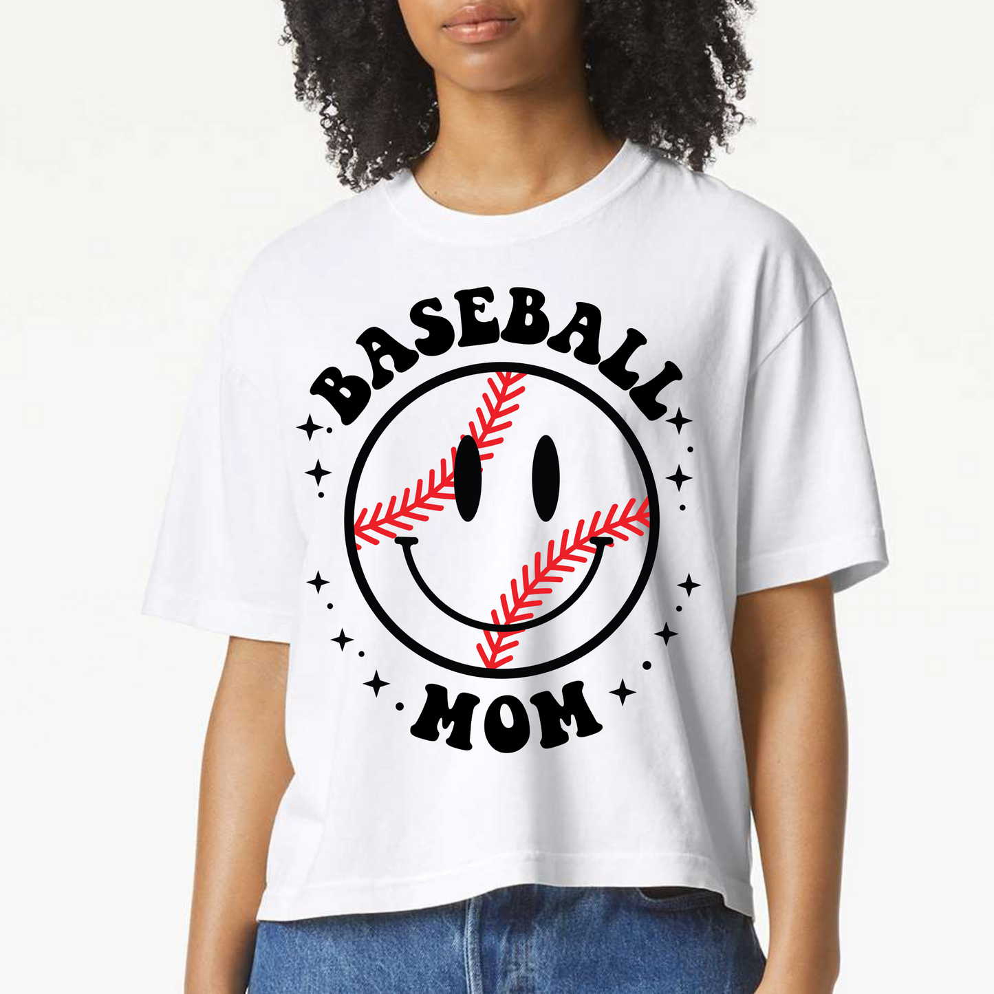 Baseball: Baseball Mom Smiley Boxy Tee