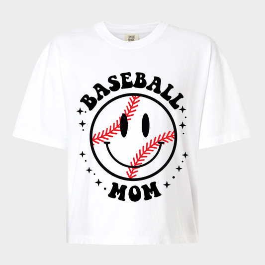 Baseball: Baseball Mom Smiley Boxy Tee