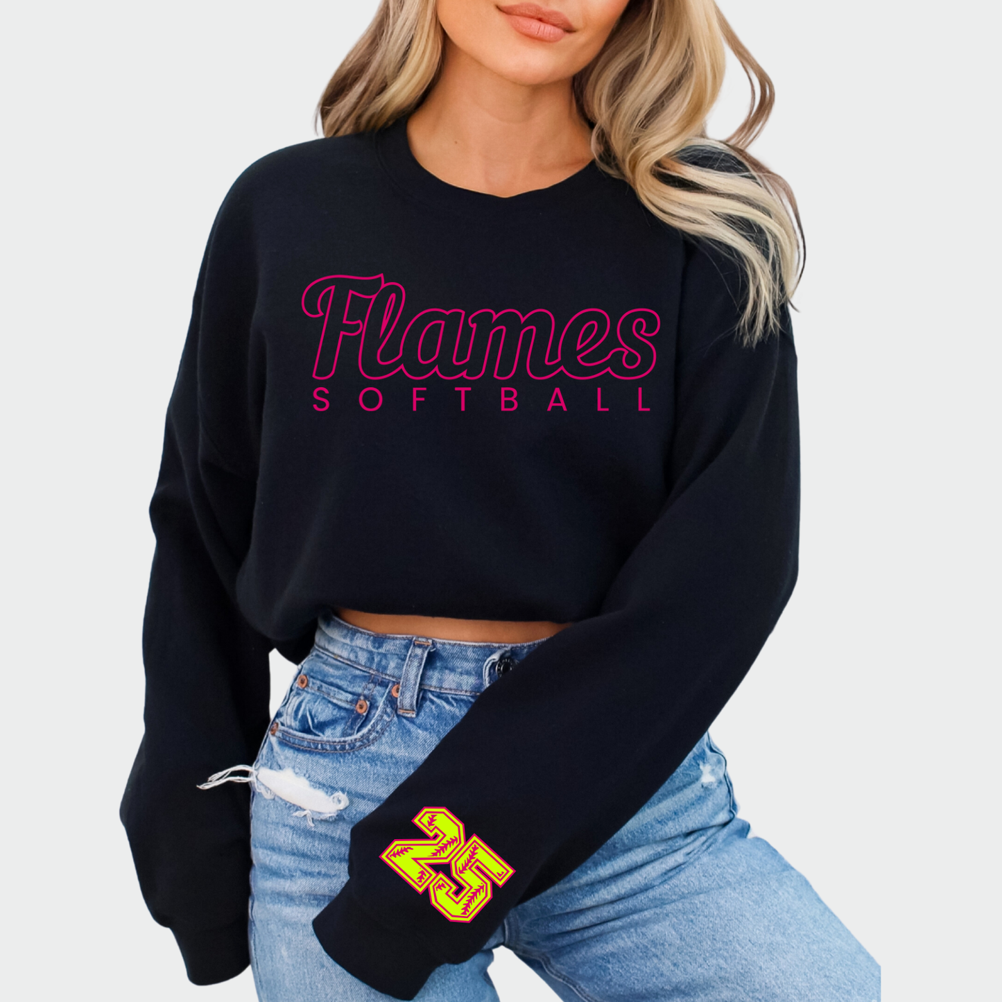 Flames Softball: *Personalized Sleeve* Crew Sweatshirt