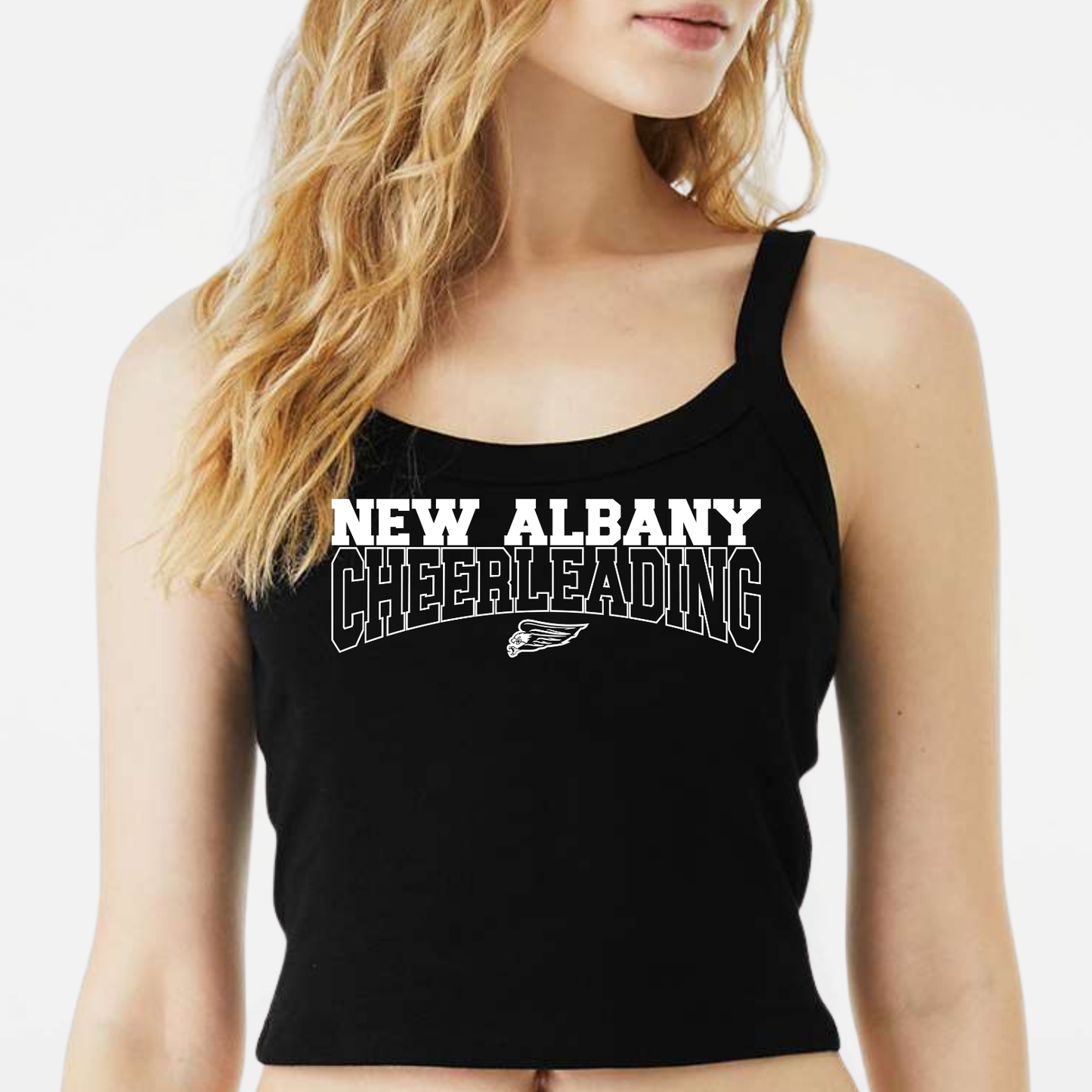NAYCHEER: New Albany Cheerleading Women's Cropped Spaghetti Strap Tank Top