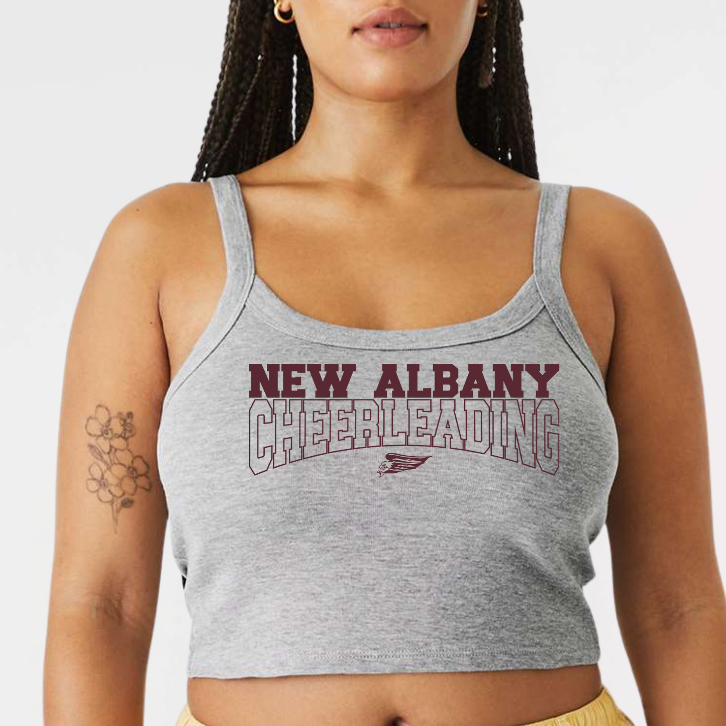 NAYCHEER: New Albany Cheerleading Women's Cropped Spaghetti Strap Tank Top