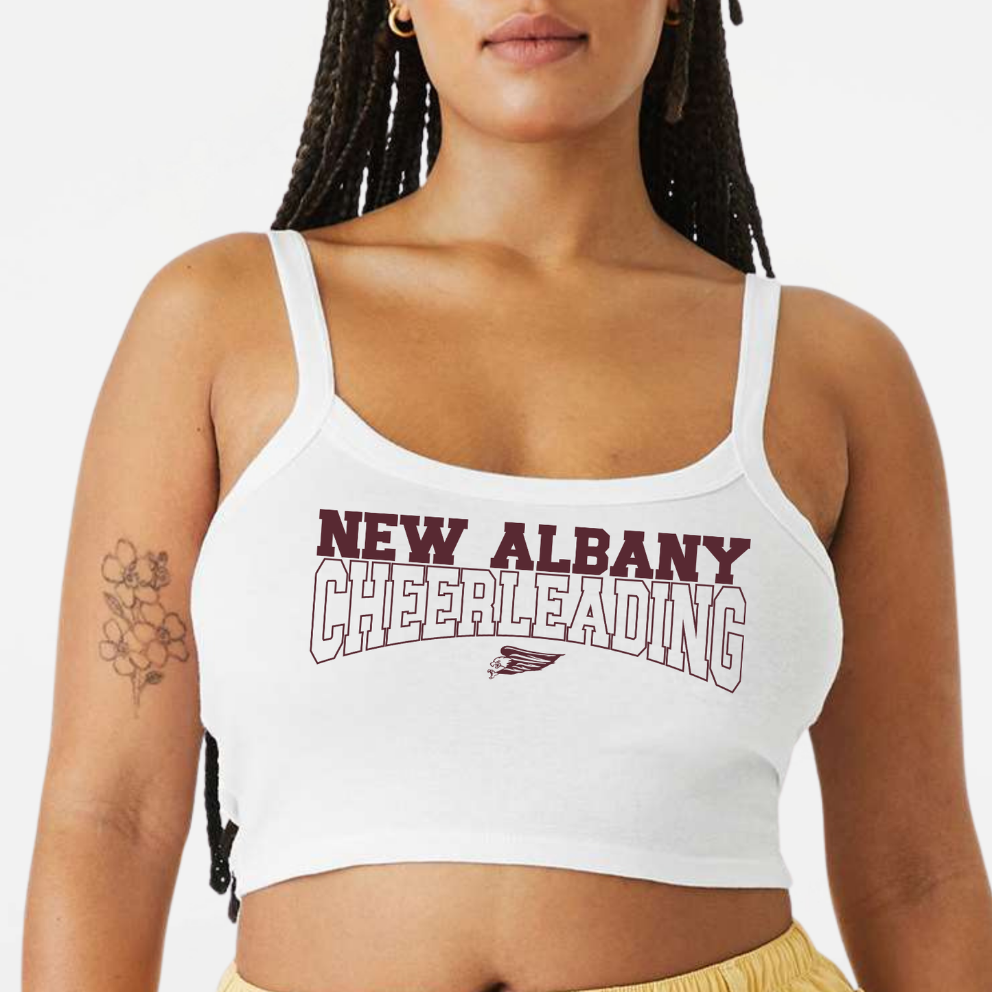 NAYCHEER: New Albany Cheerleading Women's Cropped Spaghetti Strap Tank Top