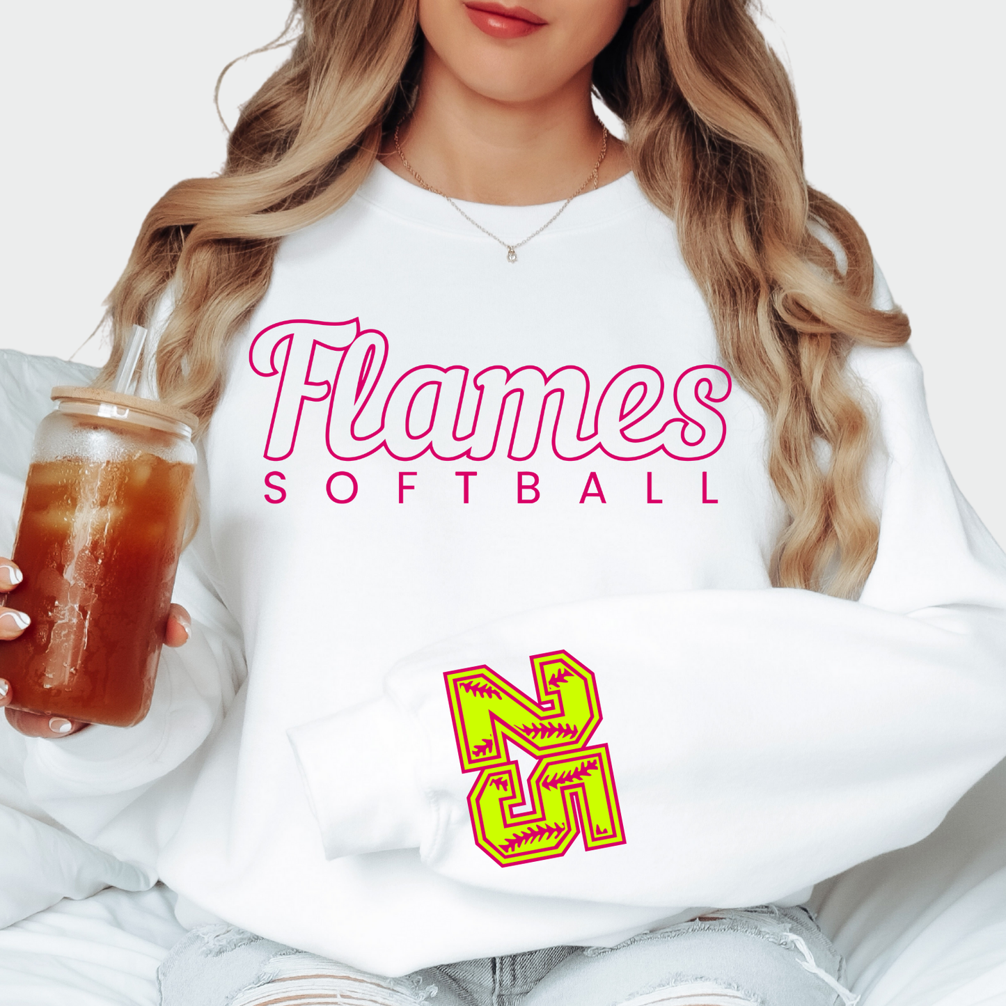 Flames Softball: *Personalized Sleeve* Crew Sweatshirt