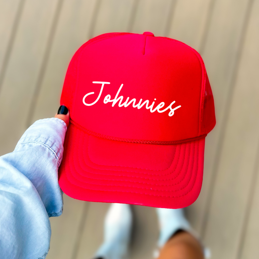 JYAA: Johnnies Thin Script Foam Trucker Hat