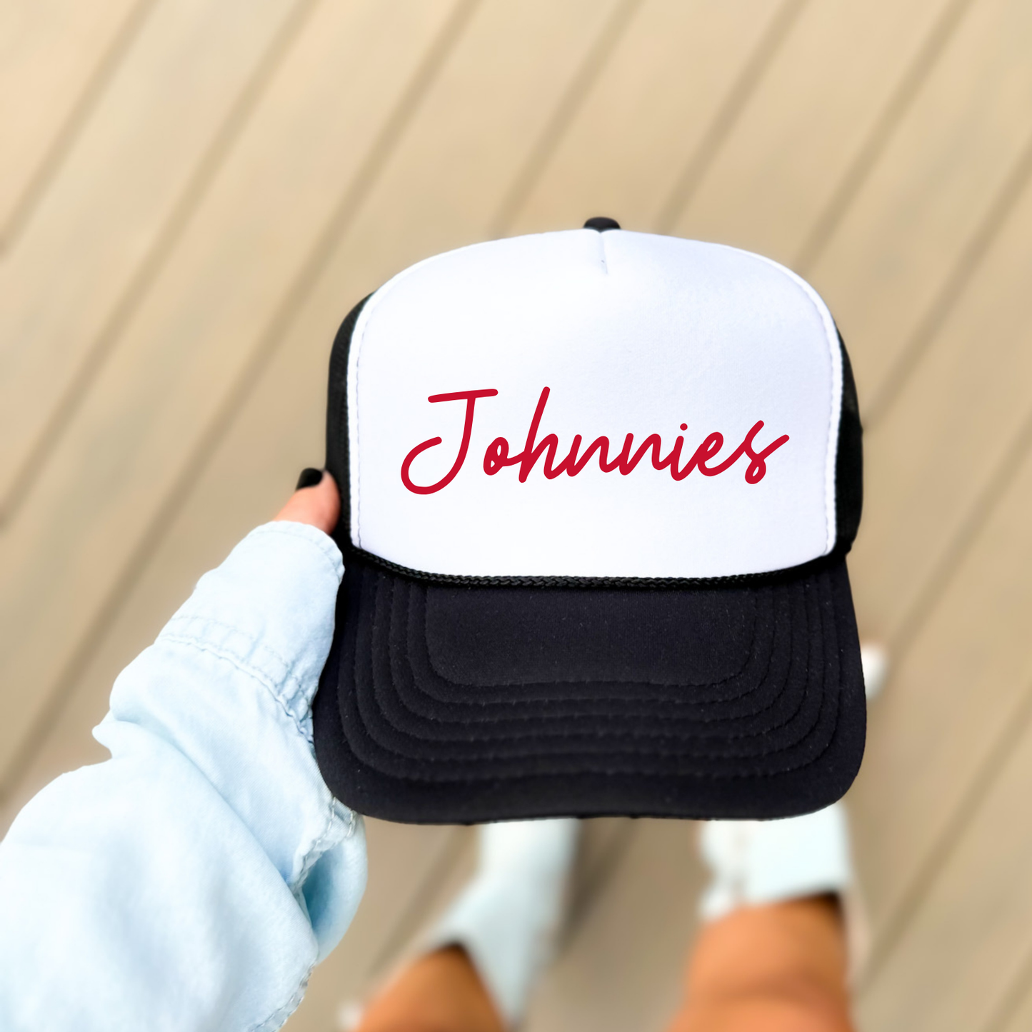 JYAA: Johnnies Thin Script Foam Trucker Hat