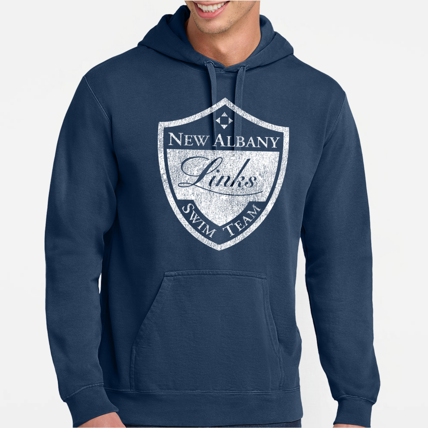 LINKSWIM: Distressed Crest Comfort Colors Hooded Sweatshirt