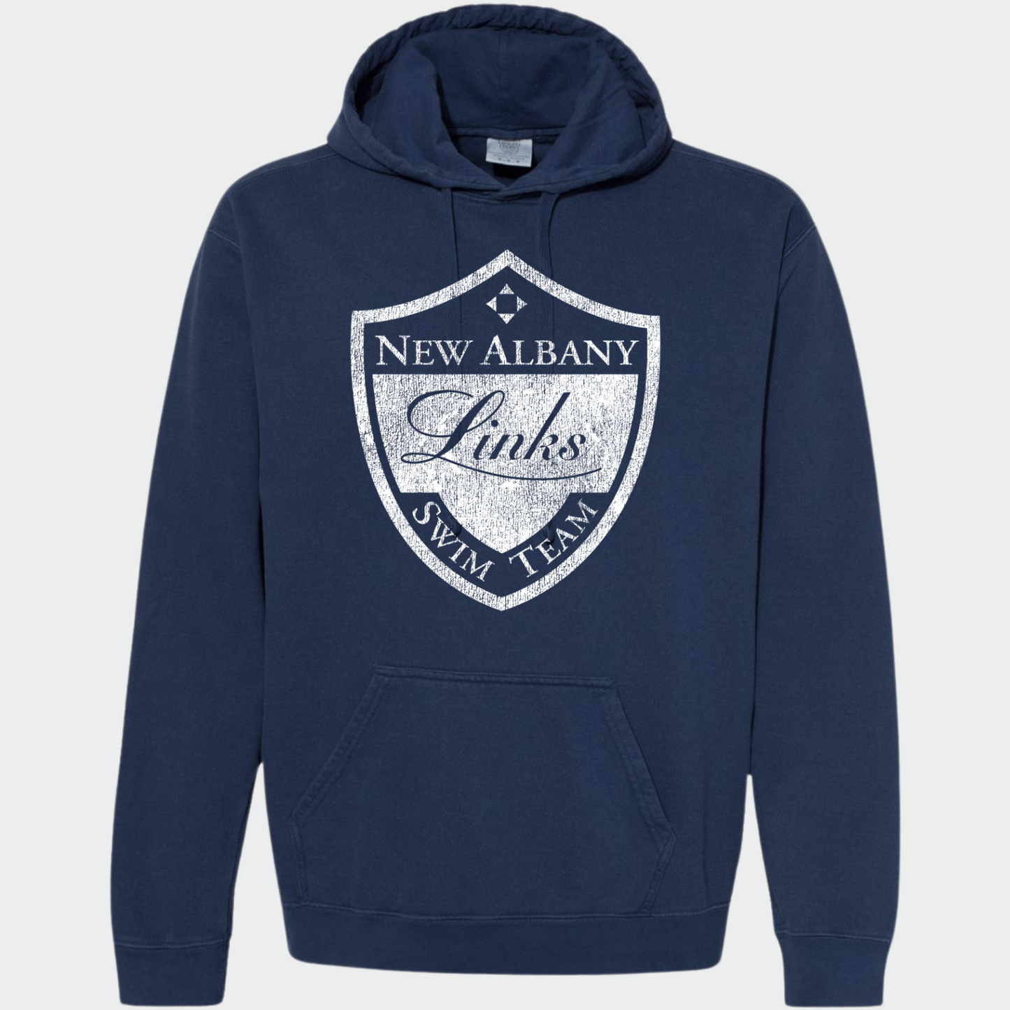 LINKSWIM: Distressed Crest Comfort Colors Hooded Sweatshirt
