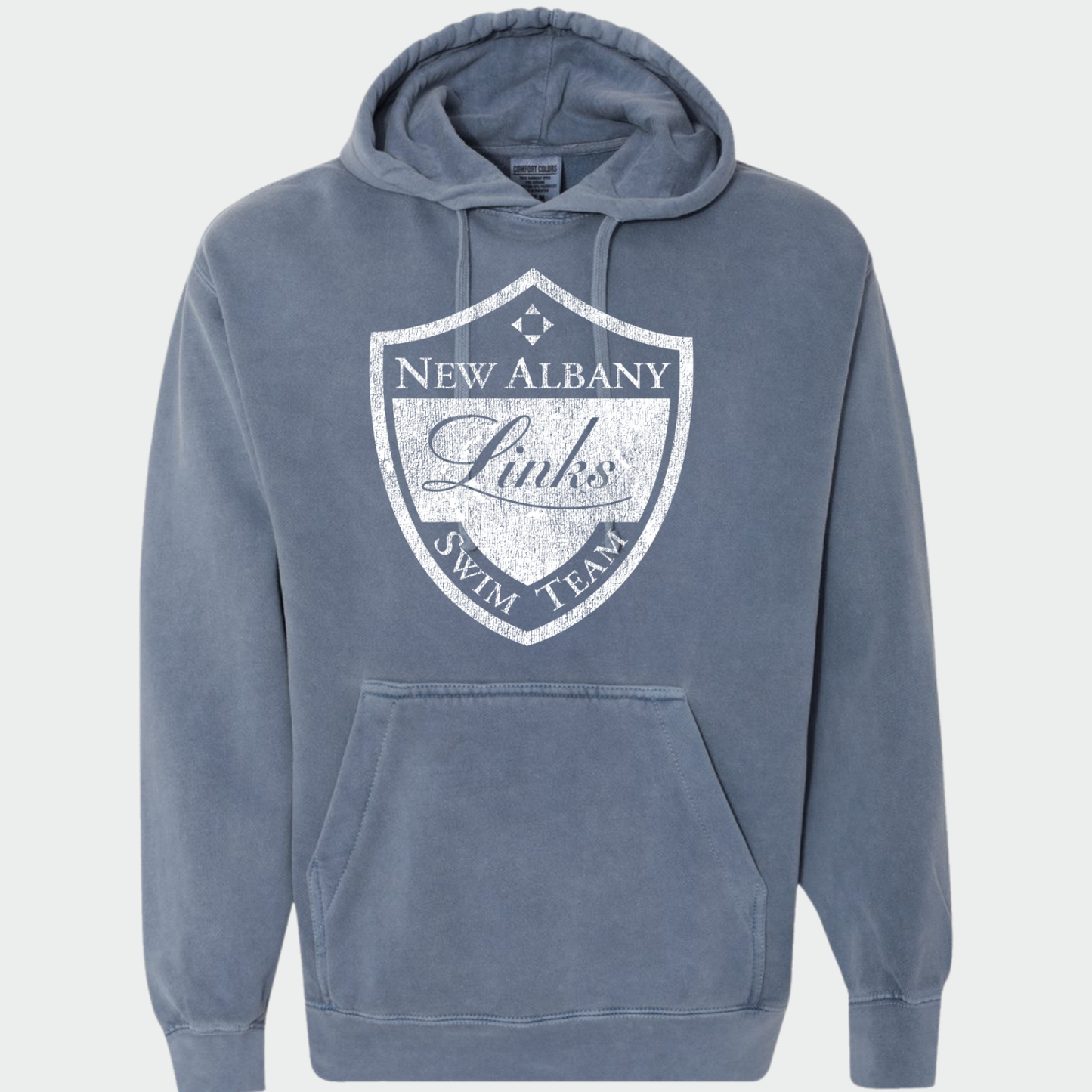 LINKSWIM: Distressed Crest Comfort Colors Hooded Sweatshirt