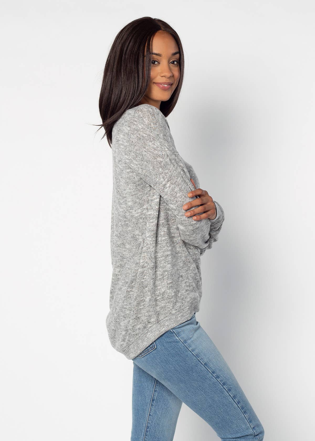 JYAA: Johnnies V-Neck Sweater-Knit Long Sleeve T-Shirt