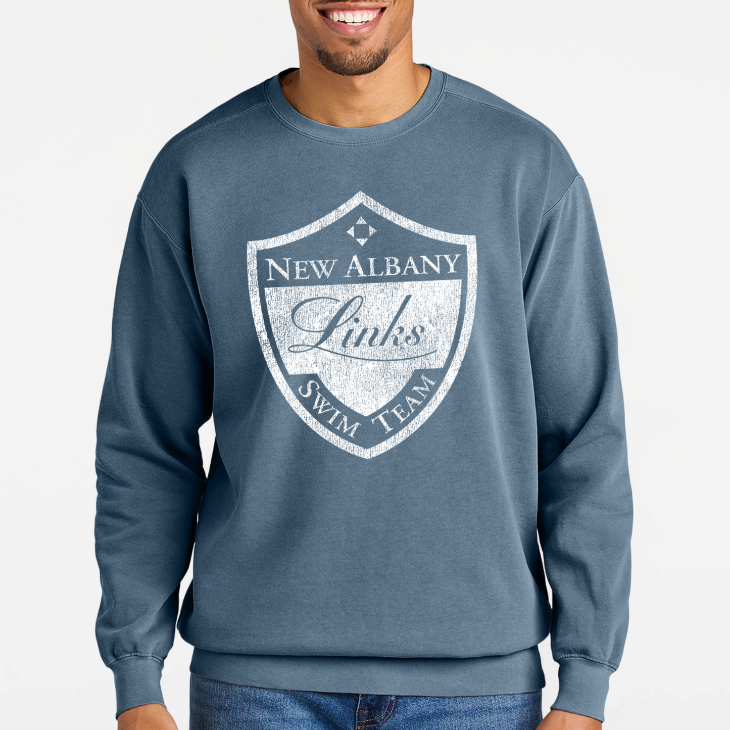 LINKSWIM: Distressed Crest Comfort Colors® Sweatshirt