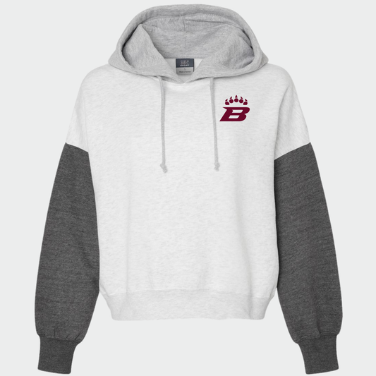 BRUINS: B-Claw Women's Colorblock Boxy Crop Hooded Sweatshirt