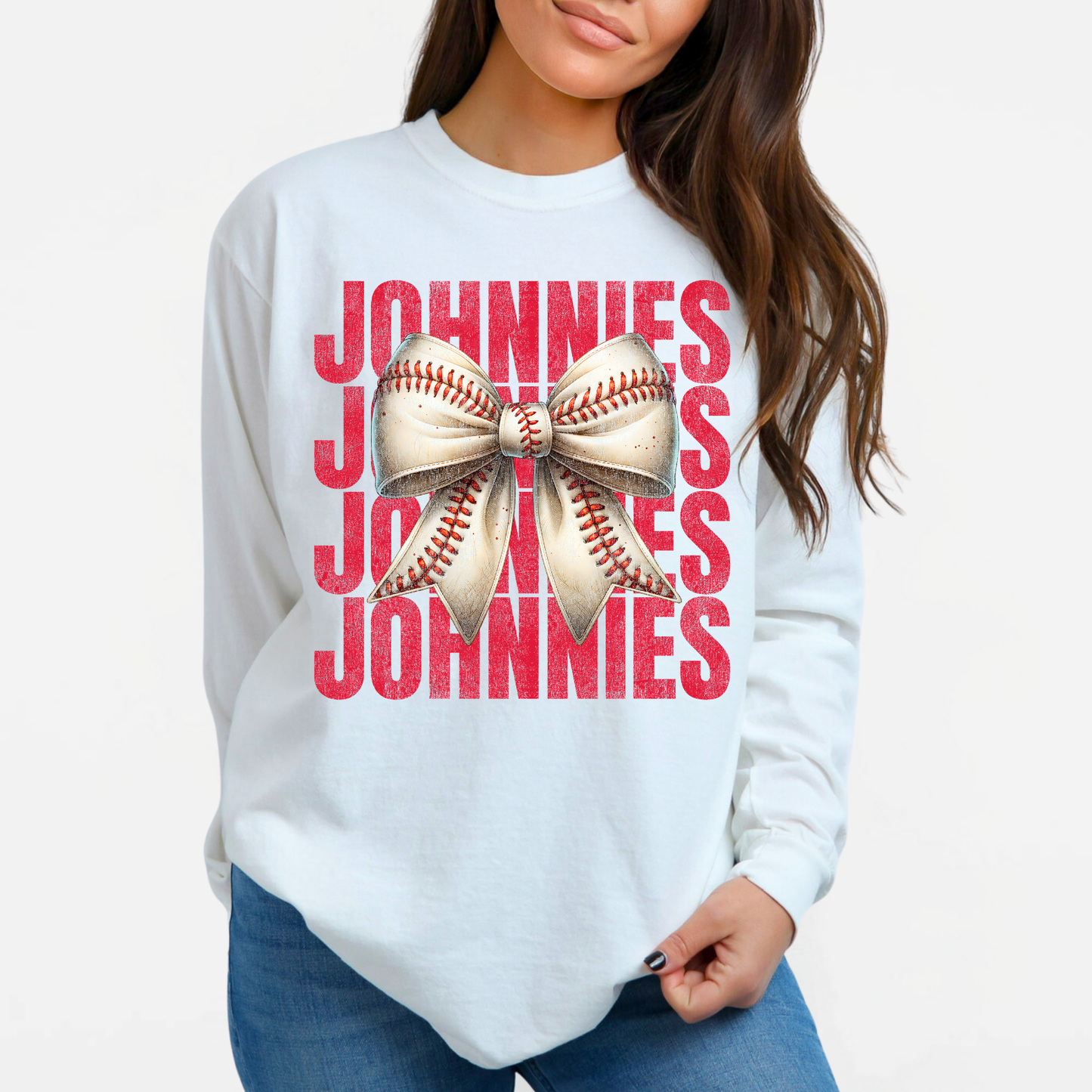 JYAA: Johnnies Baseball Bow *distressed* Long Sleeve T-Shirt