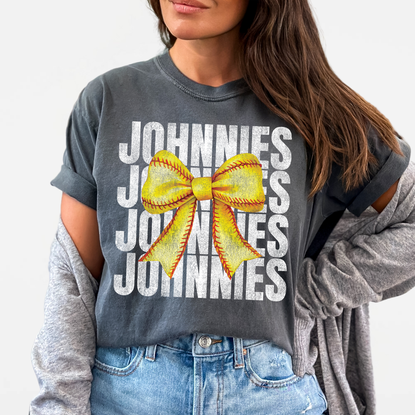 JYAA: Johnnies Softball Bow *distressed* T-Shirt