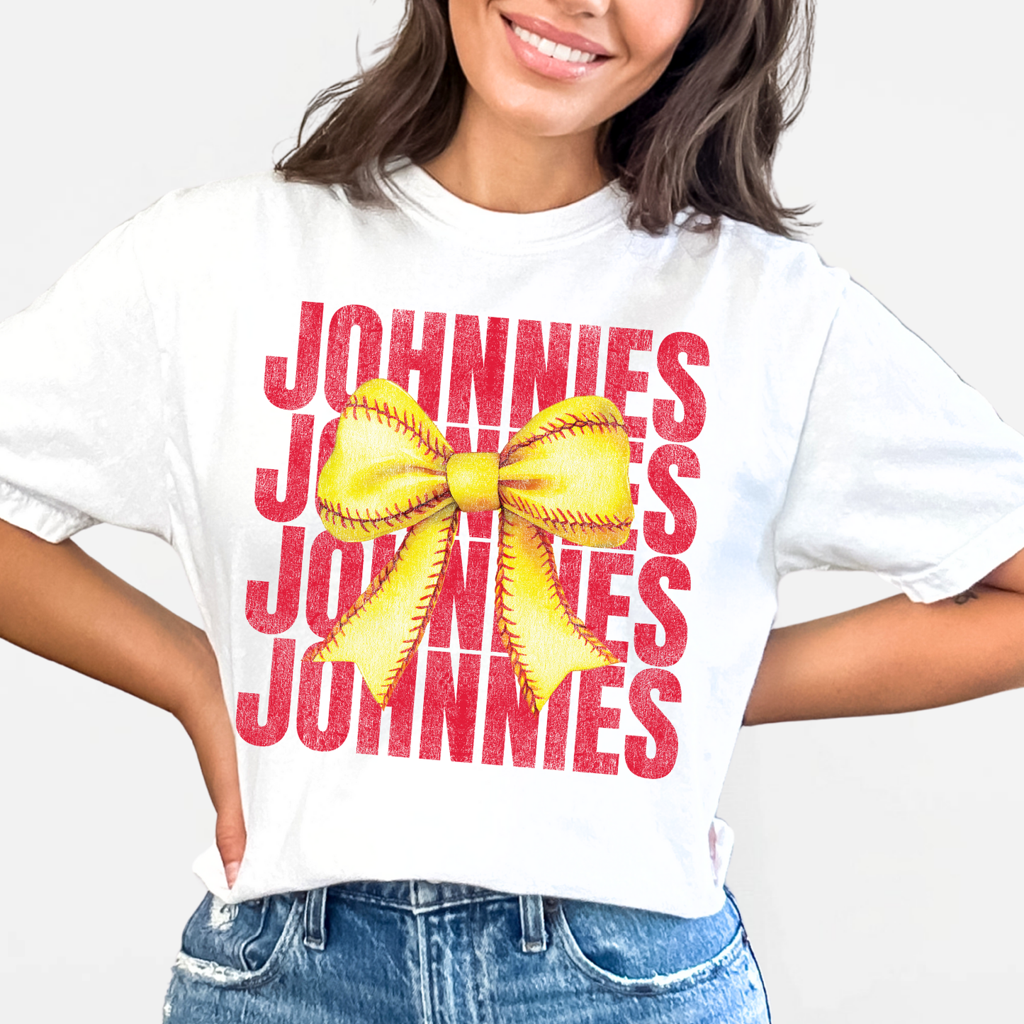 JYAA: Johnnies Softball Bow *distressed* T-Shirt