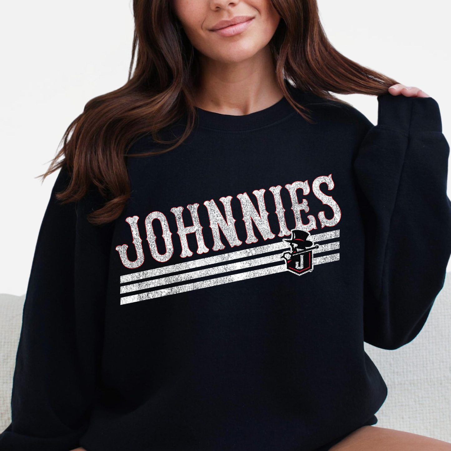 JTB: Johnnies Retro Font Striped Sweatshirt