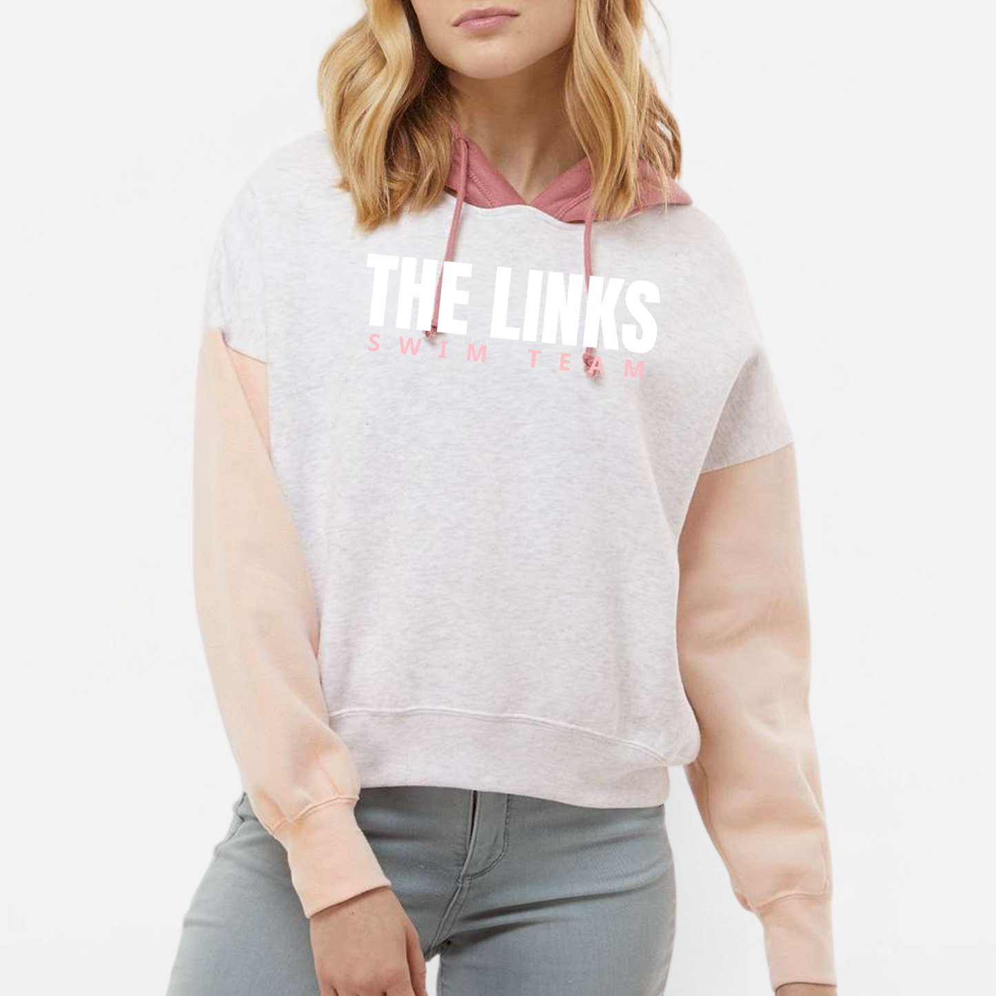 LINKSWIM: Colorblock Boxy Crop Hooded Sweatshirt