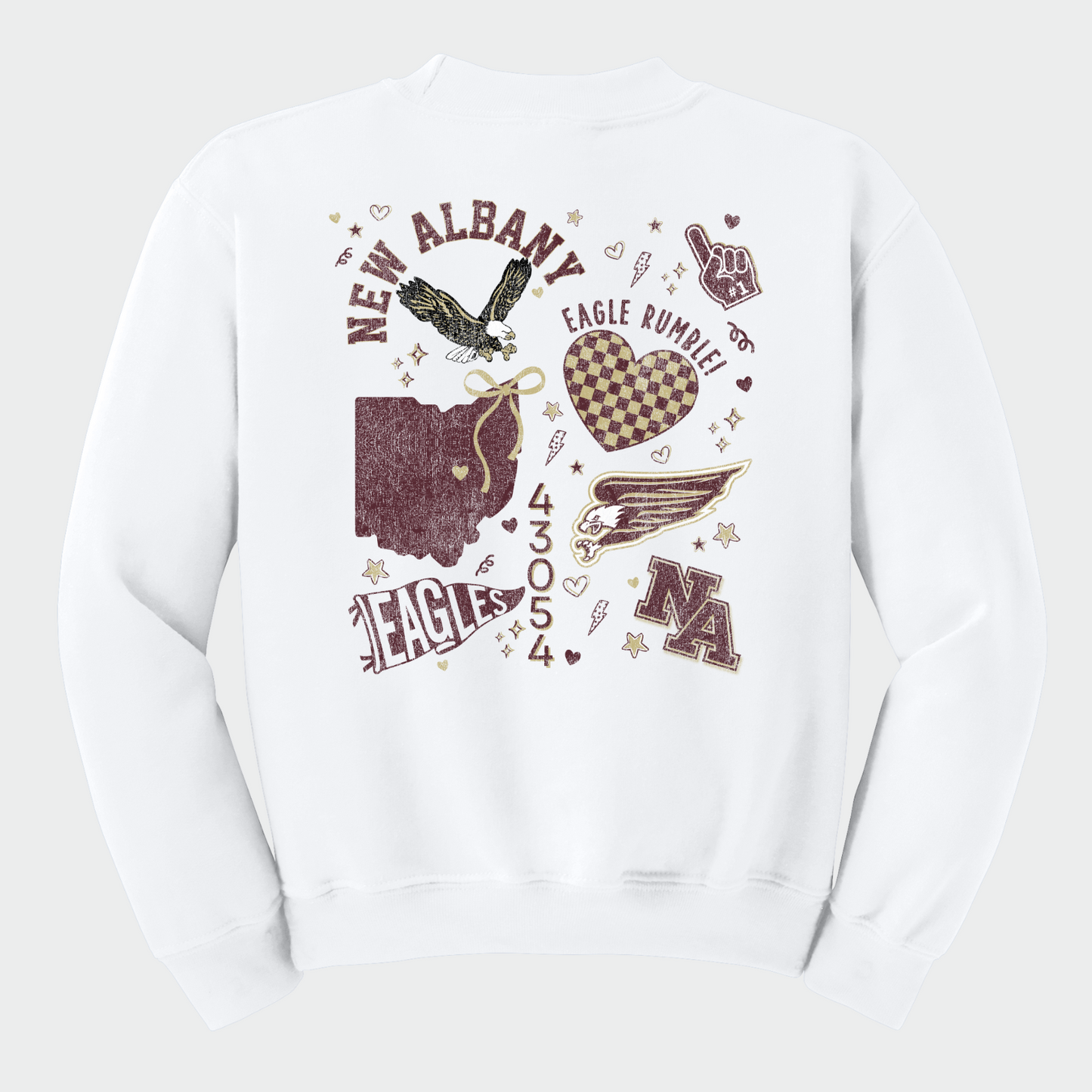 NAPTO: New Albany *Distressed Print* Collage Youth Crew Sweatshirt