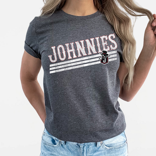 JTB: Johnnies Retro Font Striped Triblend T-Shirt
