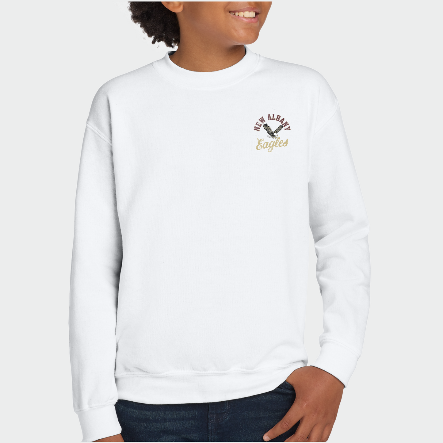 NAPTO: New Albany *Distressed Print* Collage Youth Crew Sweatshirt