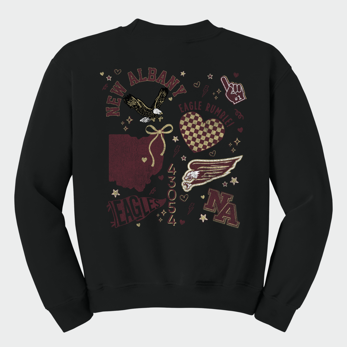 NAPTO: New Albany *Distressed Print* Collage Youth Crew Sweatshirt