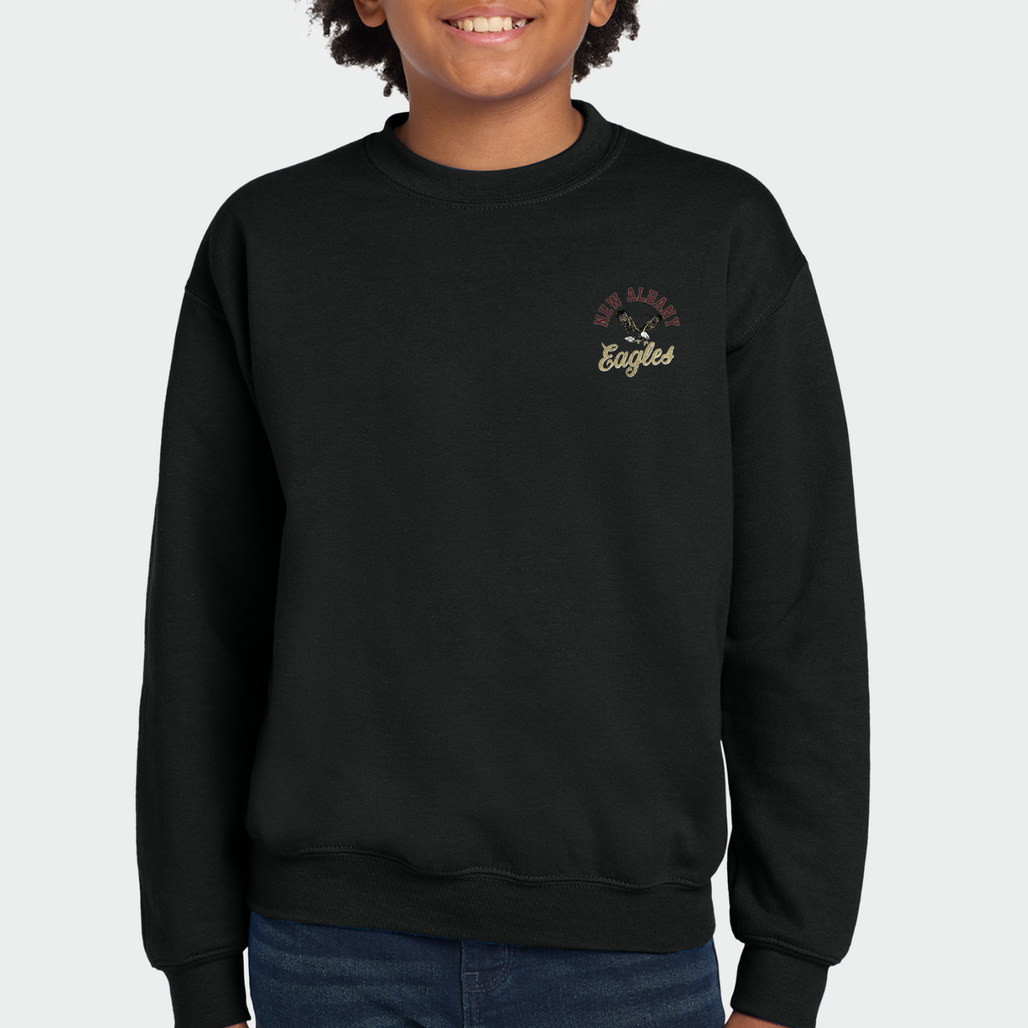 NAPTO: New Albany *Distressed Print* Collage Youth Crew Sweatshirt