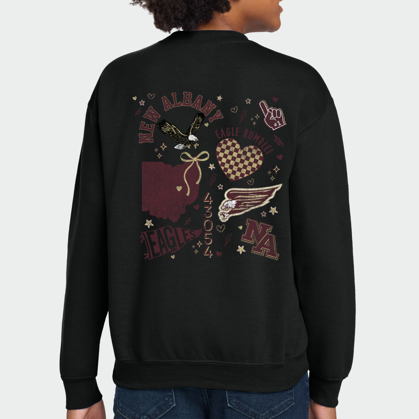NAPTO: New Albany *Distressed Print* Collage Youth Crew Sweatshirt