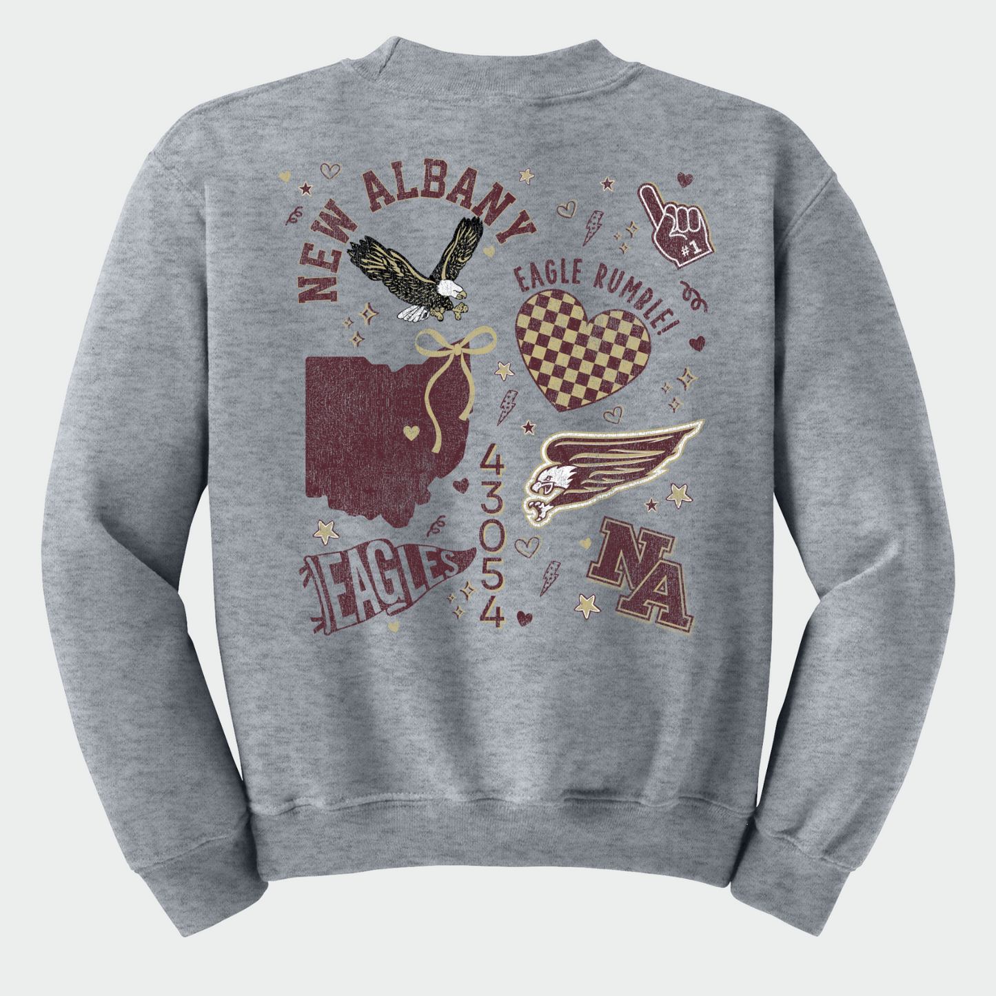 NAPTO: New Albany *Distressed Print* Collage Youth Crew Sweatshirt