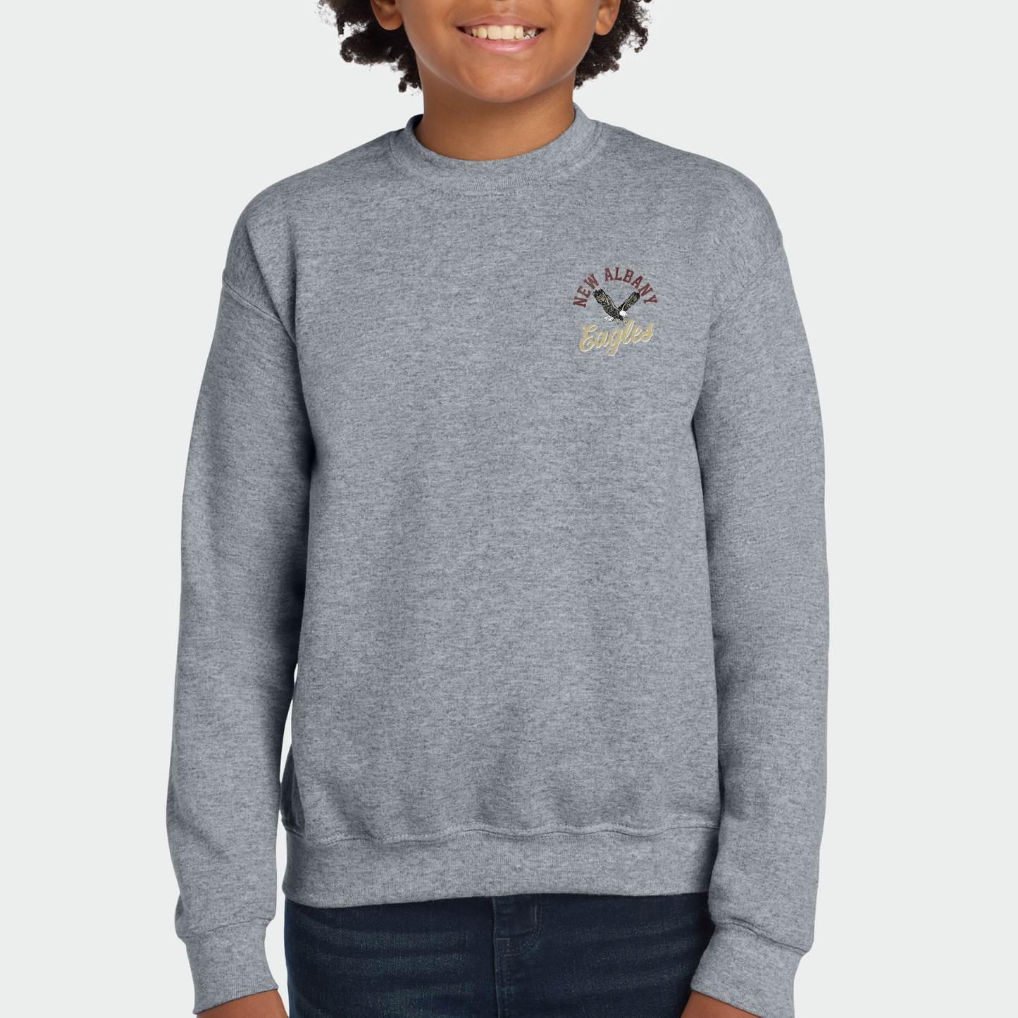 NAPTO: New Albany *Distressed Print* Collage Youth Crew Sweatshirt