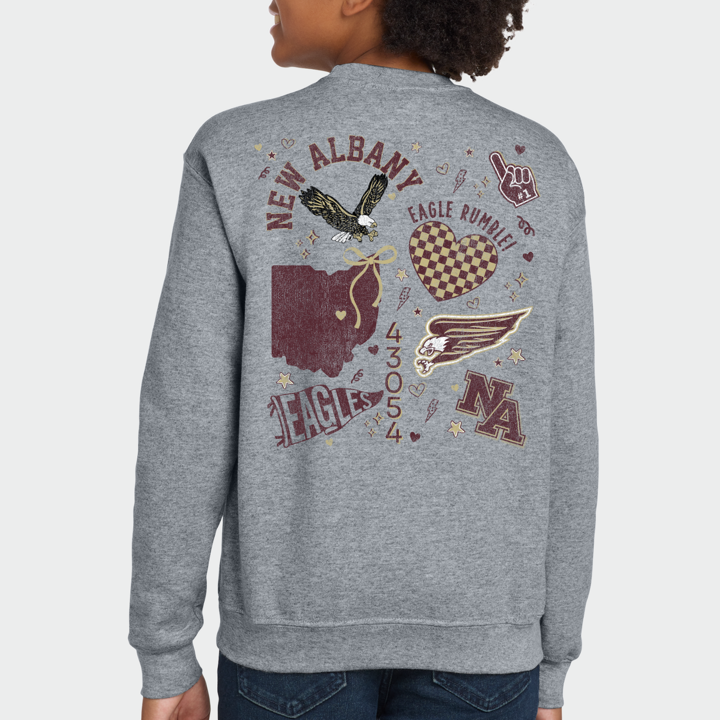 NAPTO: New Albany *Distressed Print* Collage Youth Crew Sweatshirt