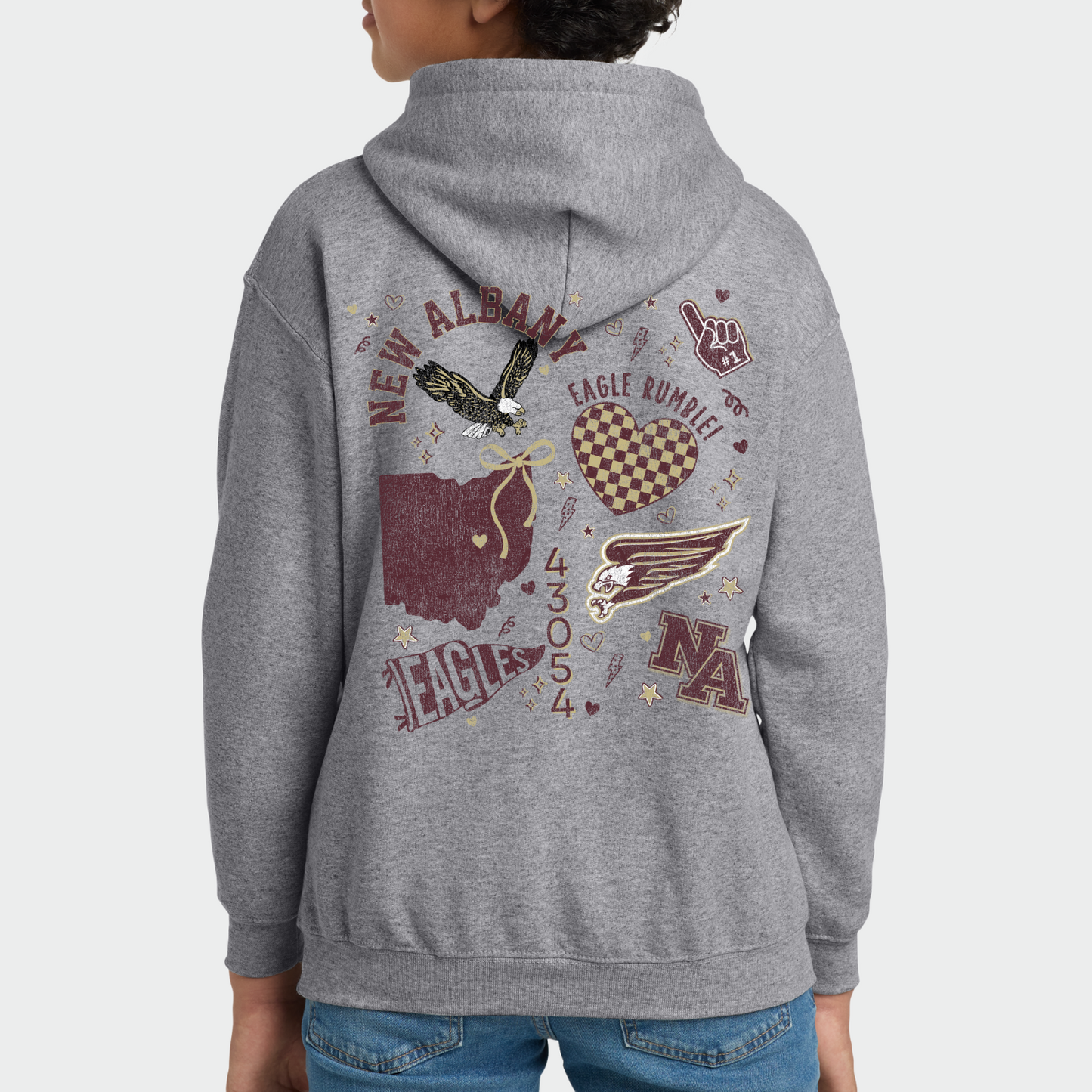 NAPTO: New Albany *Distressed Print* Collage Youth Hooded Sweatshirt