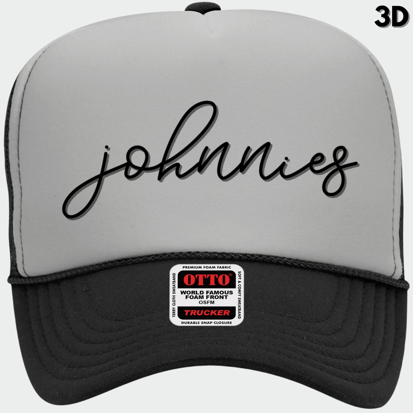JYAA: Johnnies Thin Script Foam Trucker Hat *3D*