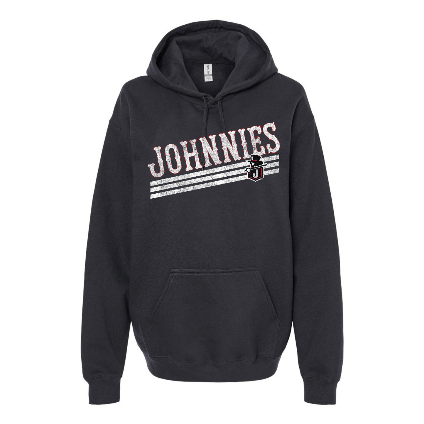 JTB: Johnnies Retro Font Striped Hooded Sweatshirt