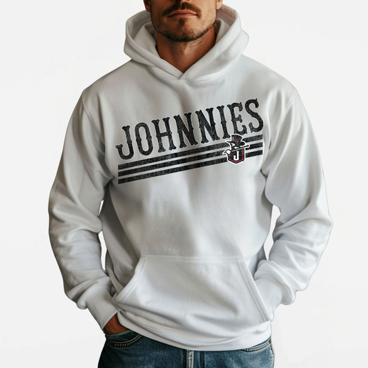 JTB: Johnnies Retro Font Striped Hooded Sweatshirt