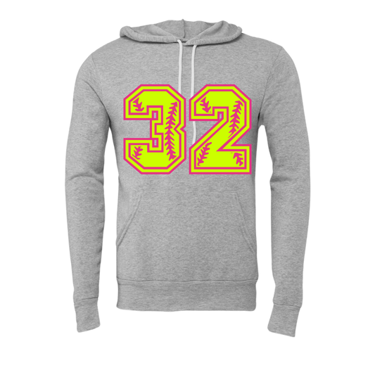 Number Collection: Pink Softball Hooded Sponge Fleece Sweatshirt