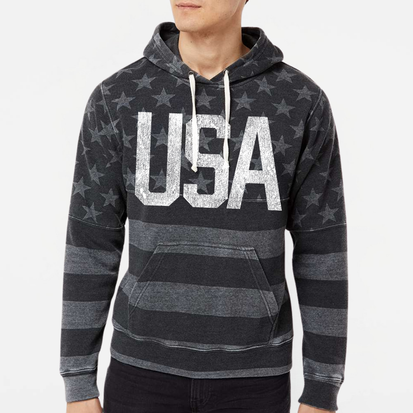 PATRIOTIC: USA Stars & Stripes Triblend Fleece Hooded Sweatshirt