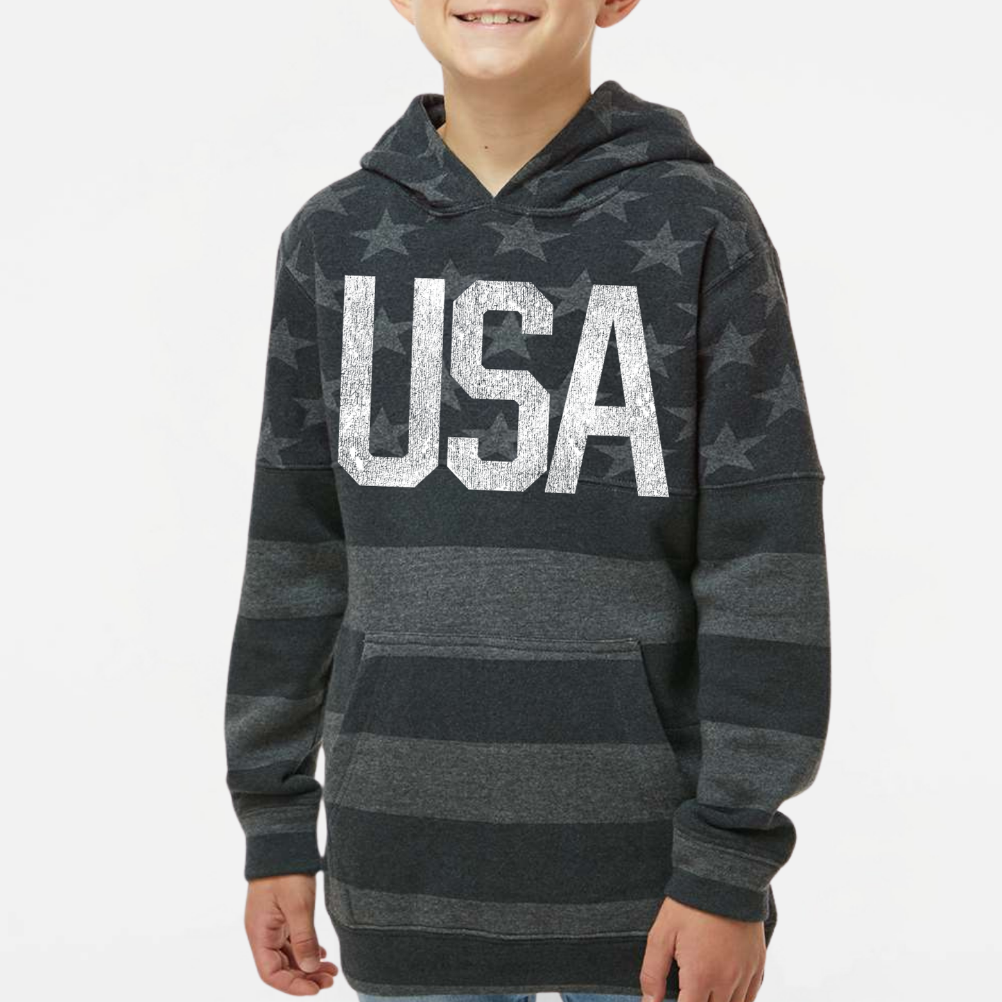 PATRIOTIC: USA Stars & Stripes Triblend Fleece Hooded Sweatshirt