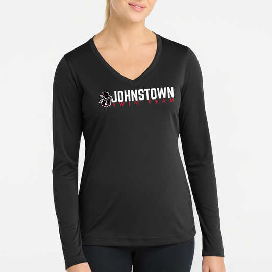 JS: Johnstown Swim Team Women's Long Sleeve Tech V-Neck T-Shirt