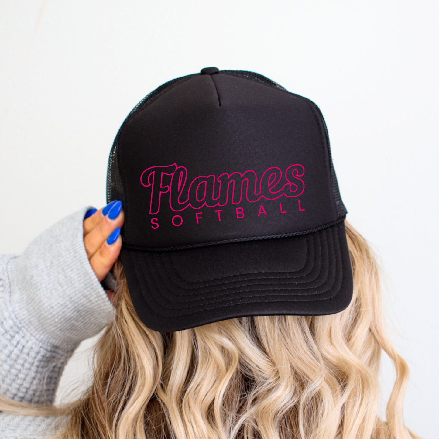 Flames Softball: Pink Hollow Logo Foam Trucker Hat