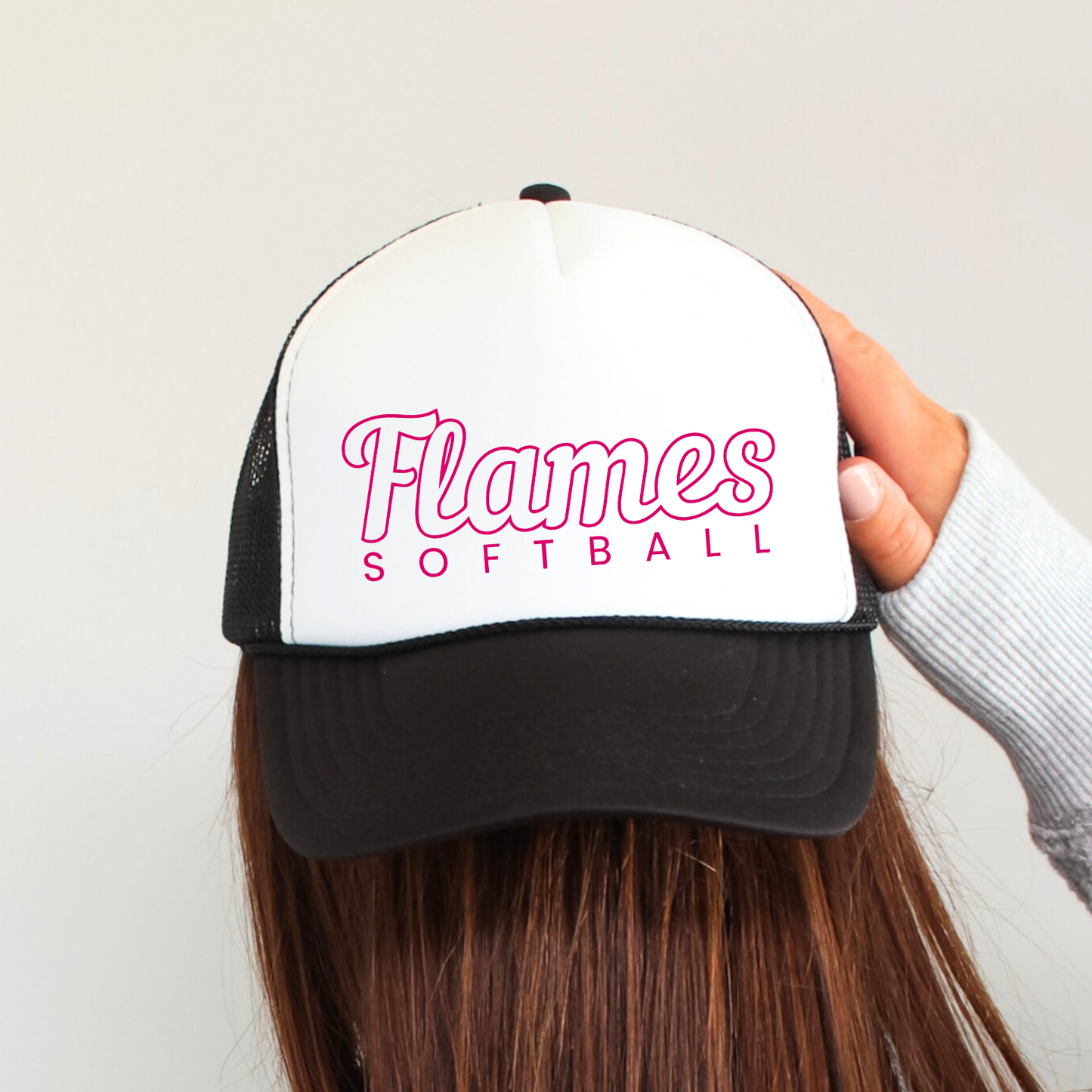 Flames Softball: Pink Hollow Logo Foam Trucker Hat