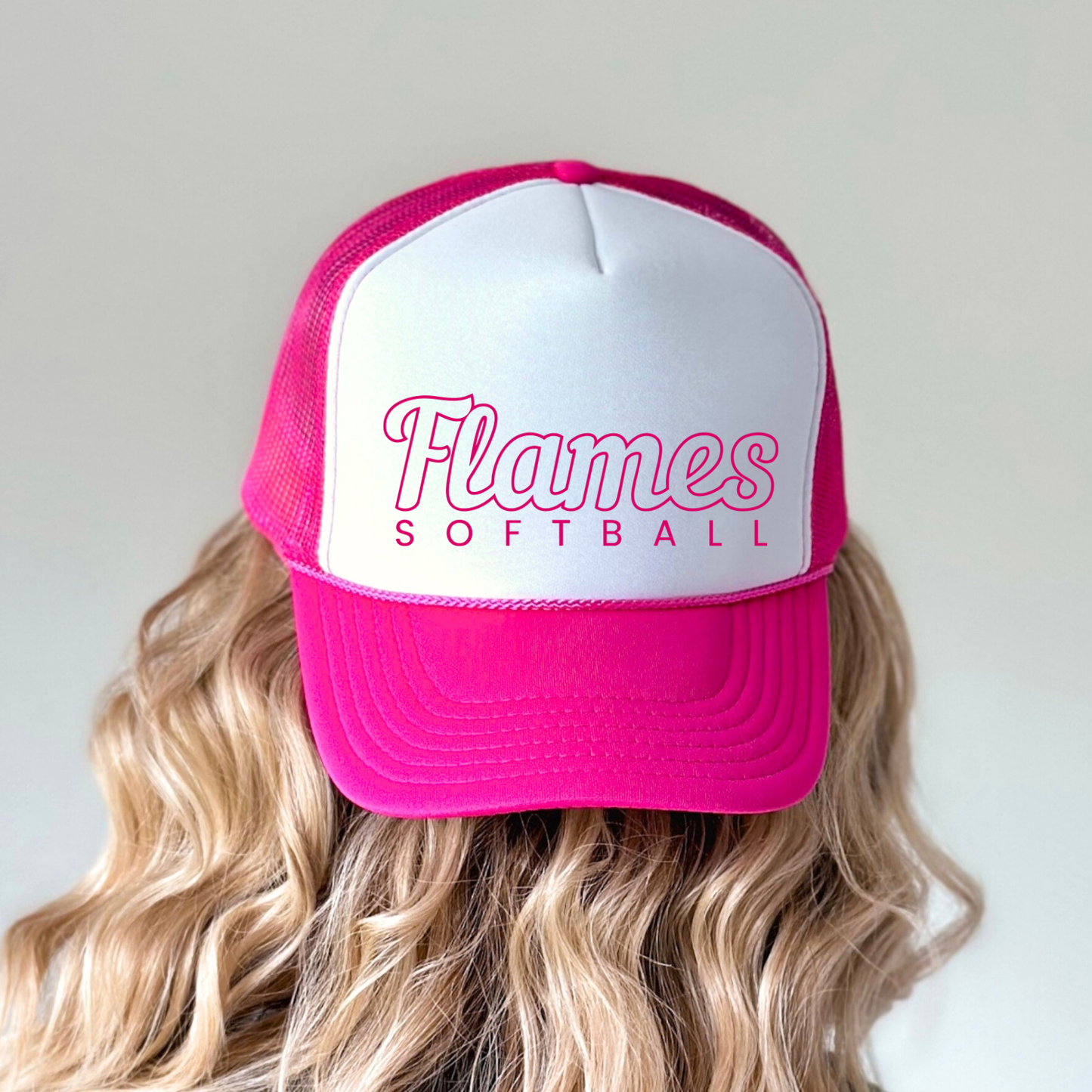 Flames Softball: Pink Hollow Logo Foam Trucker Hat