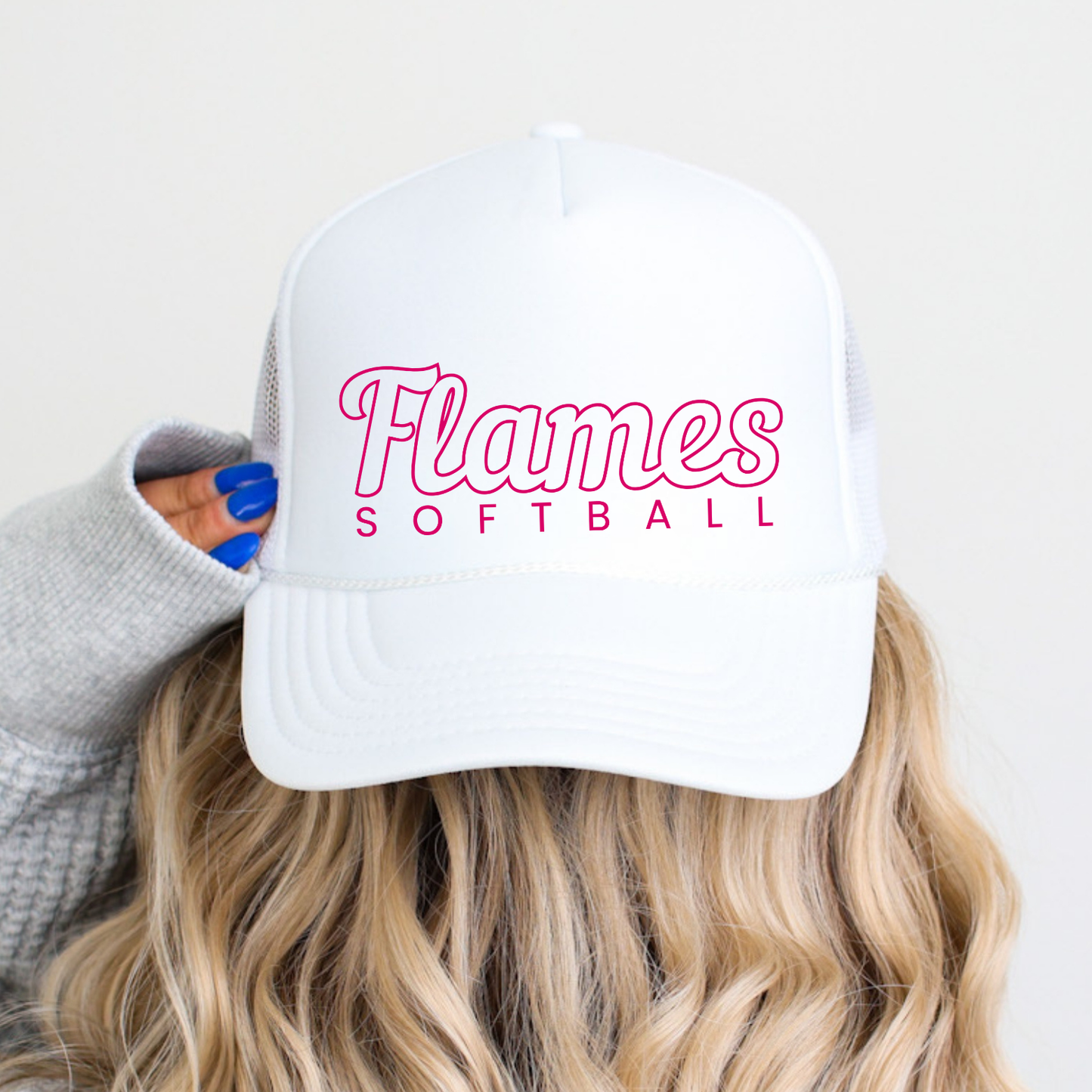 Flames Softball: Pink Hollow Logo Foam Trucker Hat