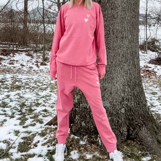 *marketing sample* Tiny Hearts Pigment Pink Sweatpants - size adult medium & size adult large