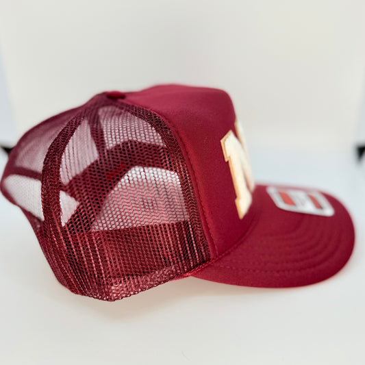NA Chenille Patches Hat - Maroon w/White Letters