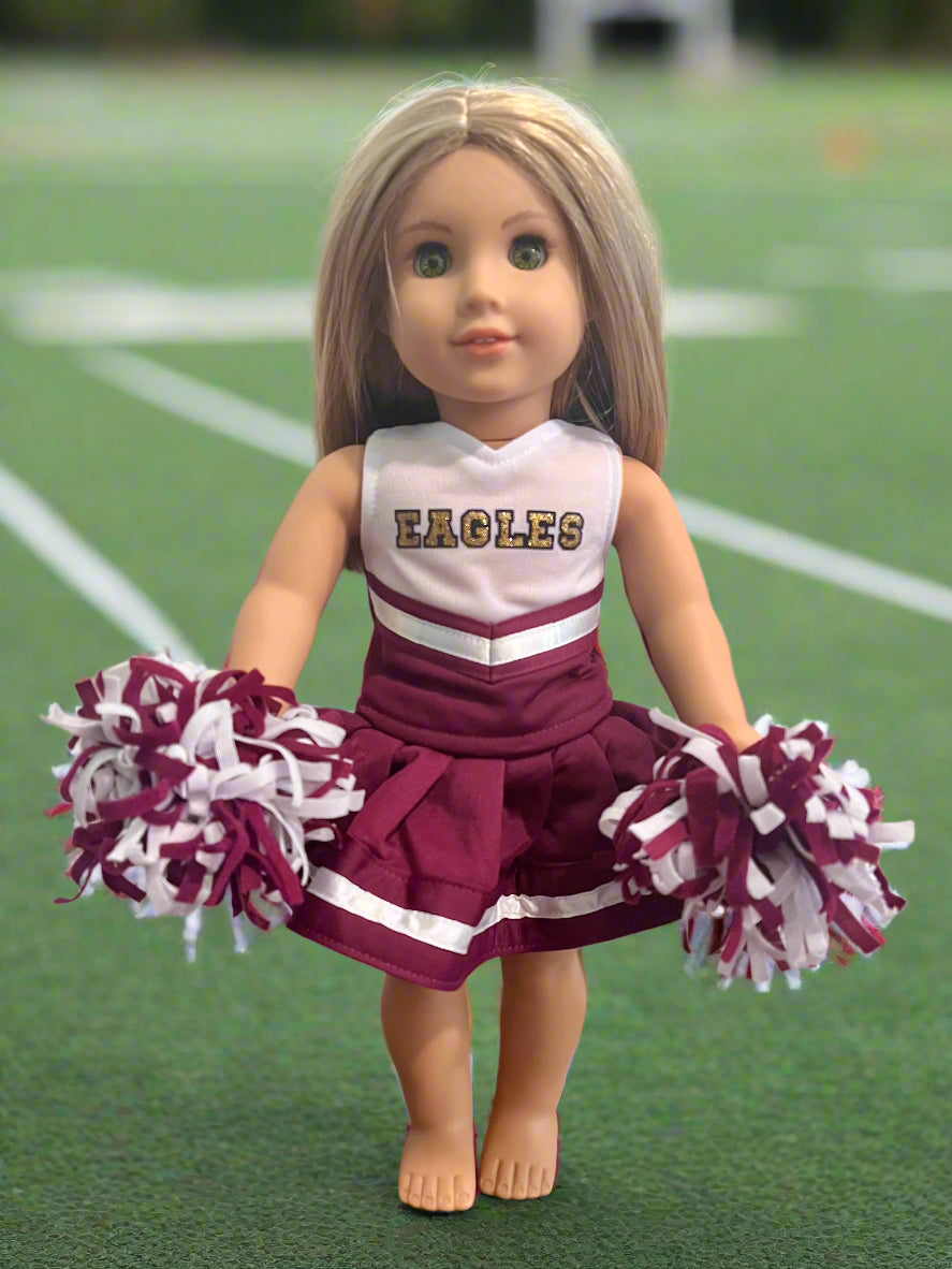NAYCHEER: *Fundraiser* Eagles Cheer Uniform with PomPoms for 18" Doll